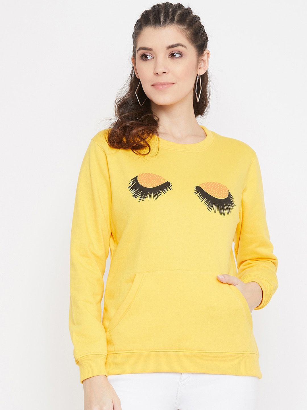 Bishop Cotton Women Yellow Solid Sweatshirt Price in India