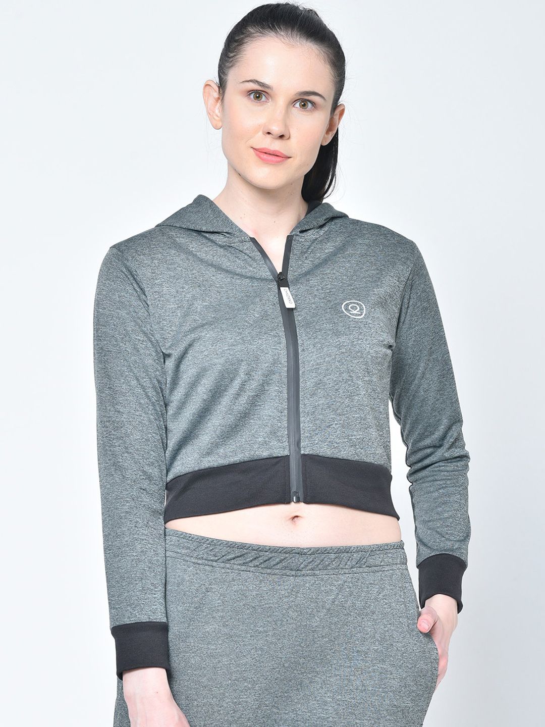 Chkokko Women Grey Melange Solid Sporty Jacket Price in India