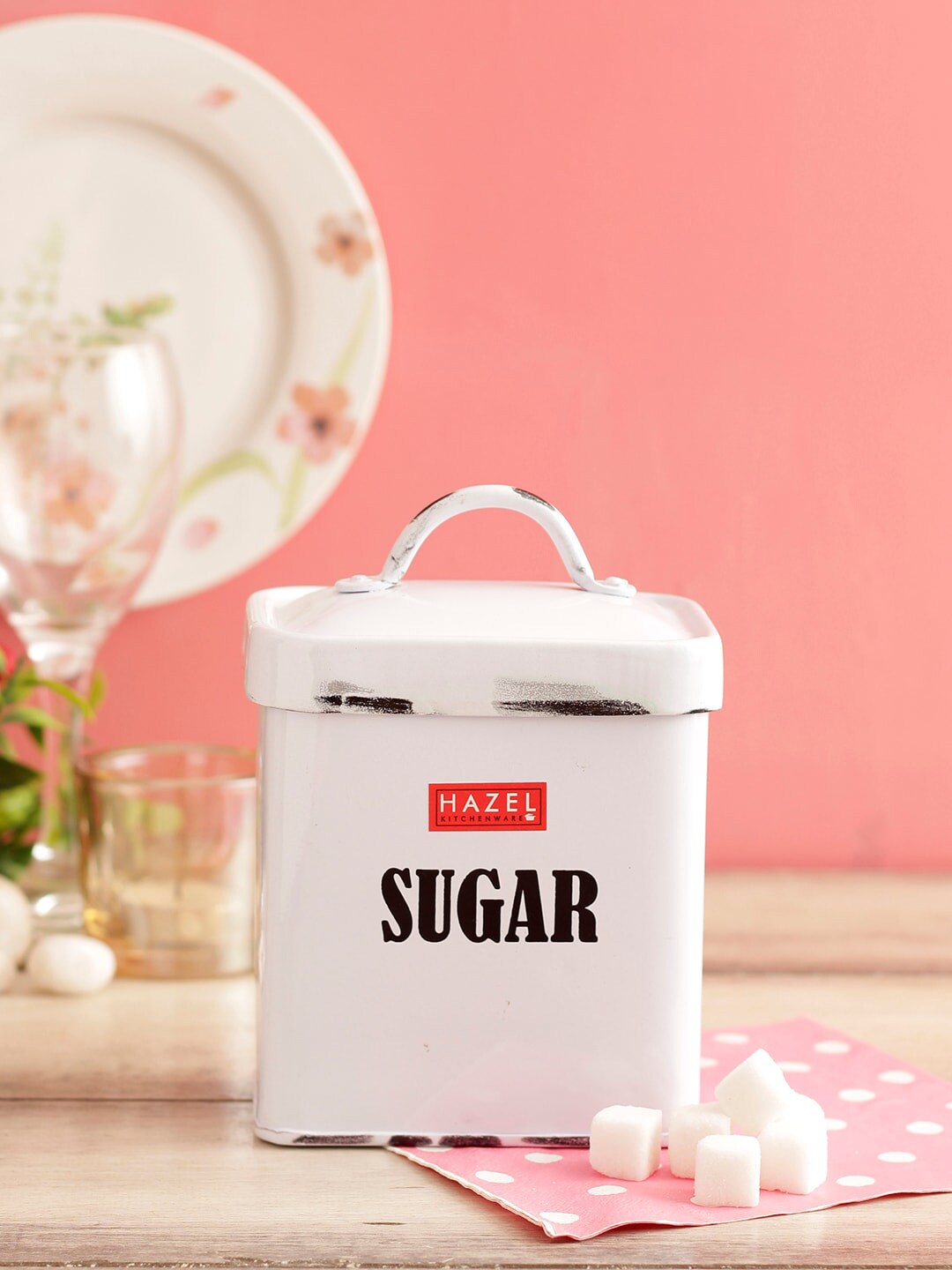 HAZEL White Antique Rectangle Sugar Storage Canister Container With Handle Price in India