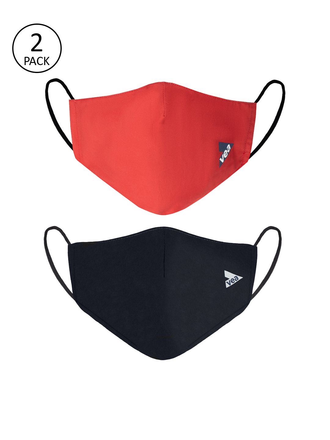 VEA Pack Of 2 Red & Black Solid 3-Ply Reusable Face Masks Price in India