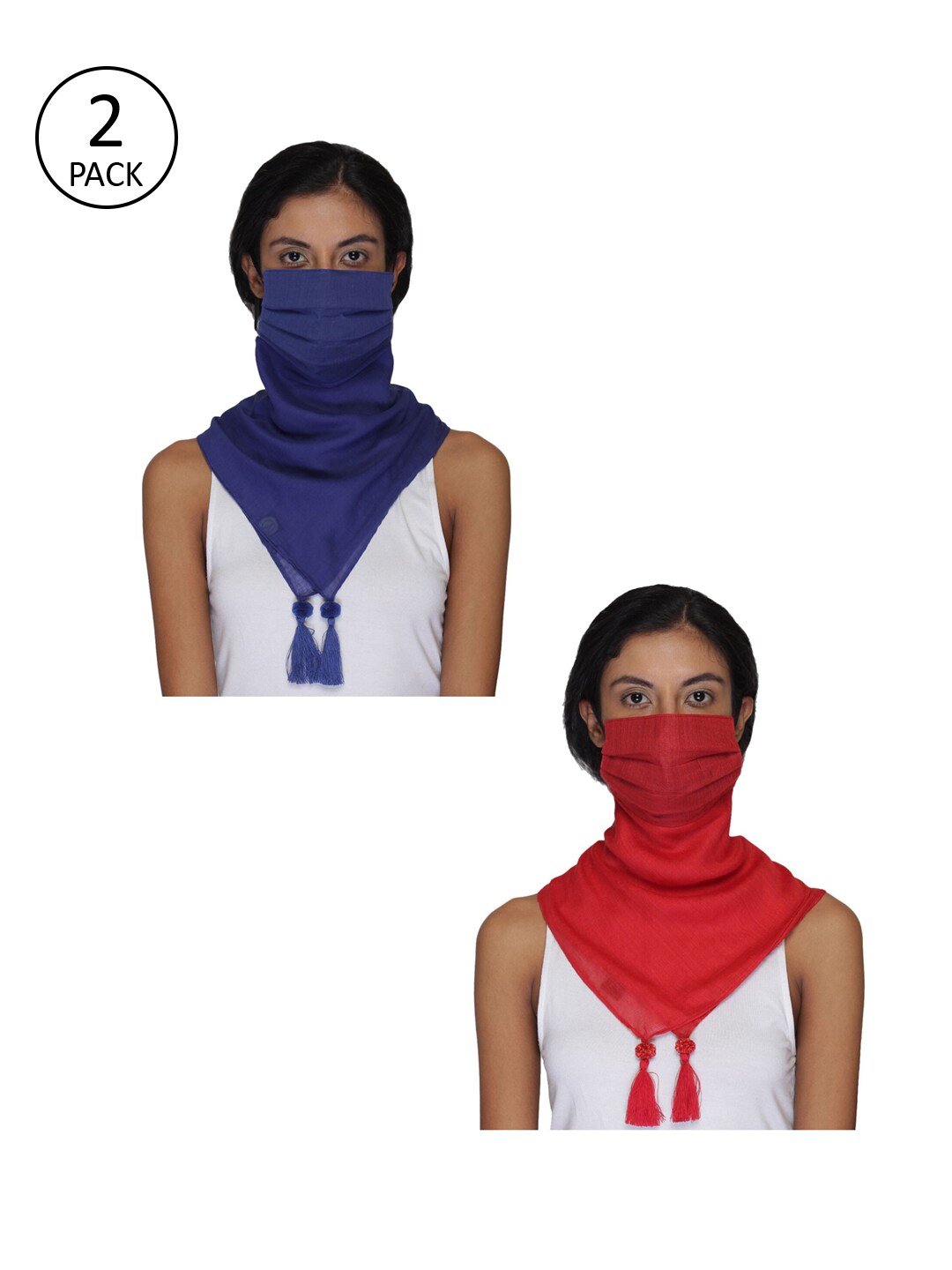 Anekaant Pack Of 2 Women Red & Blue Solid 3-Ply Reusable Scarf Style Fashion Mask Price in India