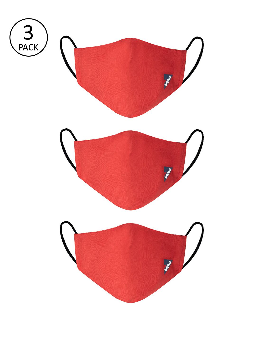 VEA Unisex Pack Of 3 Red Solid Reusable 3-Ply Cloth Masks Price in India