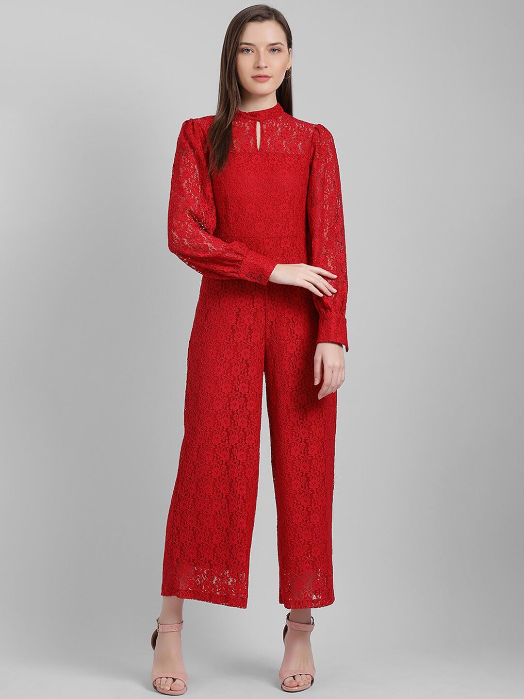 Zink London Women Red Self Design Jumpsuit Price in India