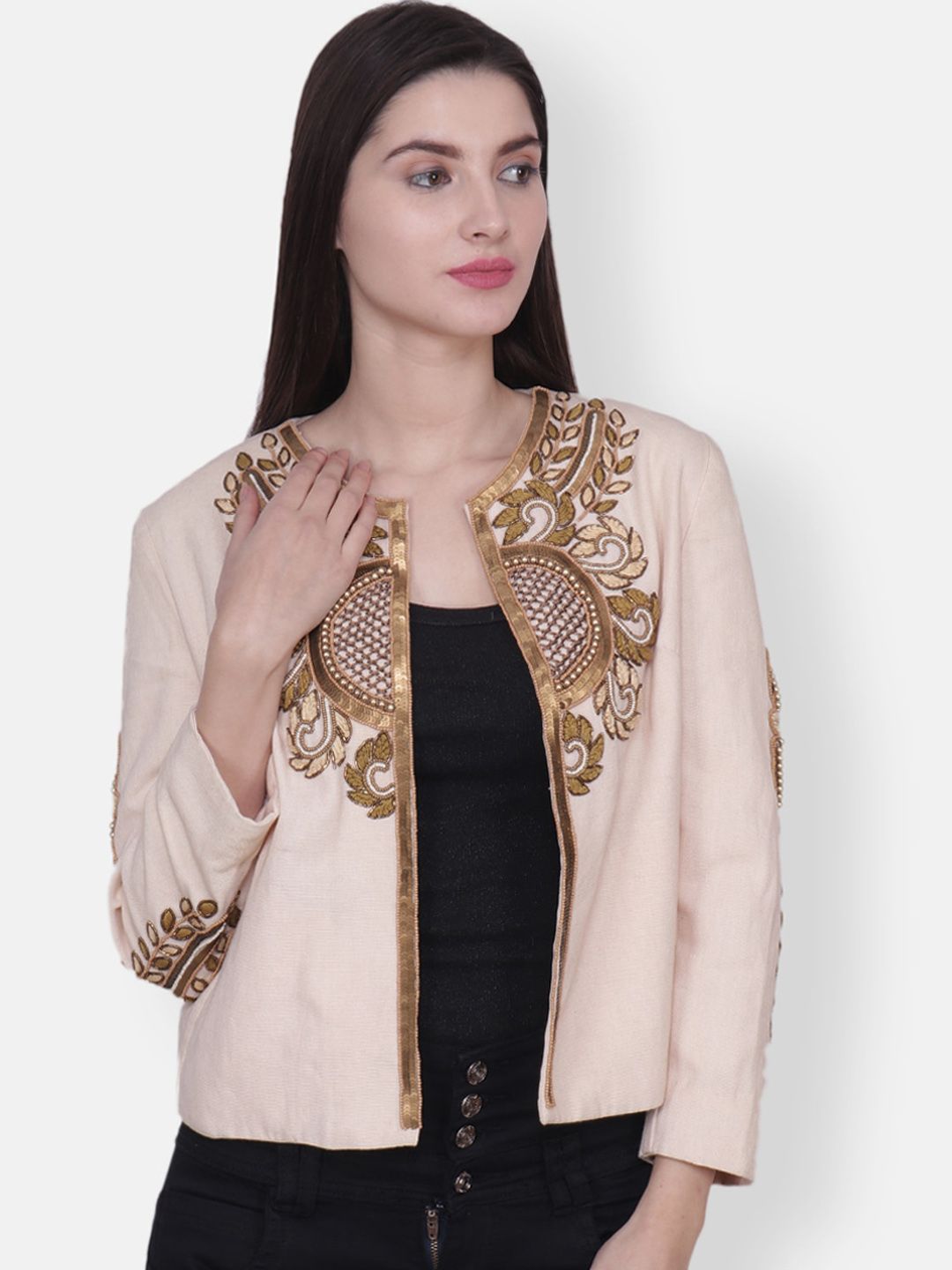 Diwaah Women Off-White Embellished Open Front Ethnic Jacket Price in India