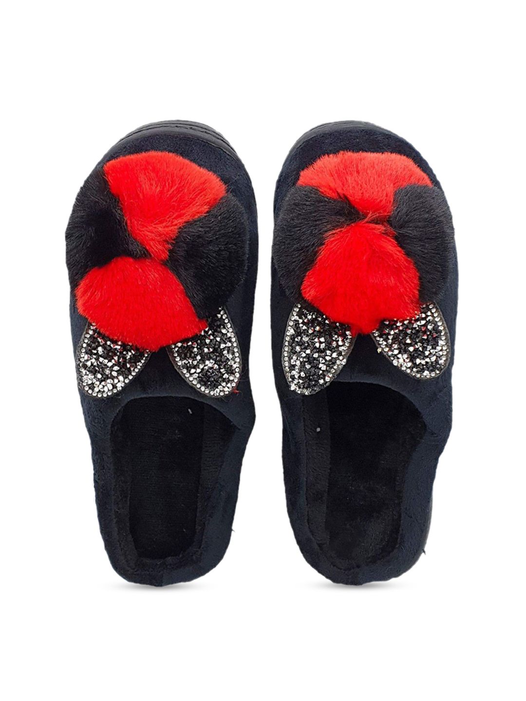 Pampy Angel Women Black & Red Embellished Room Slippers Price in India