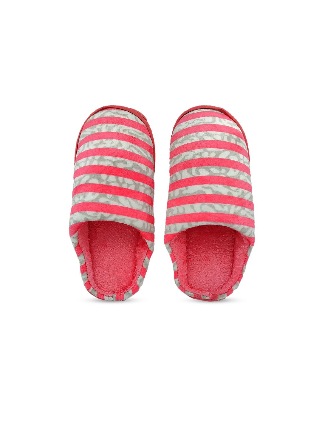 Pampy Angel Women Coral Pink & Grey Striped Room Slippers Price in India