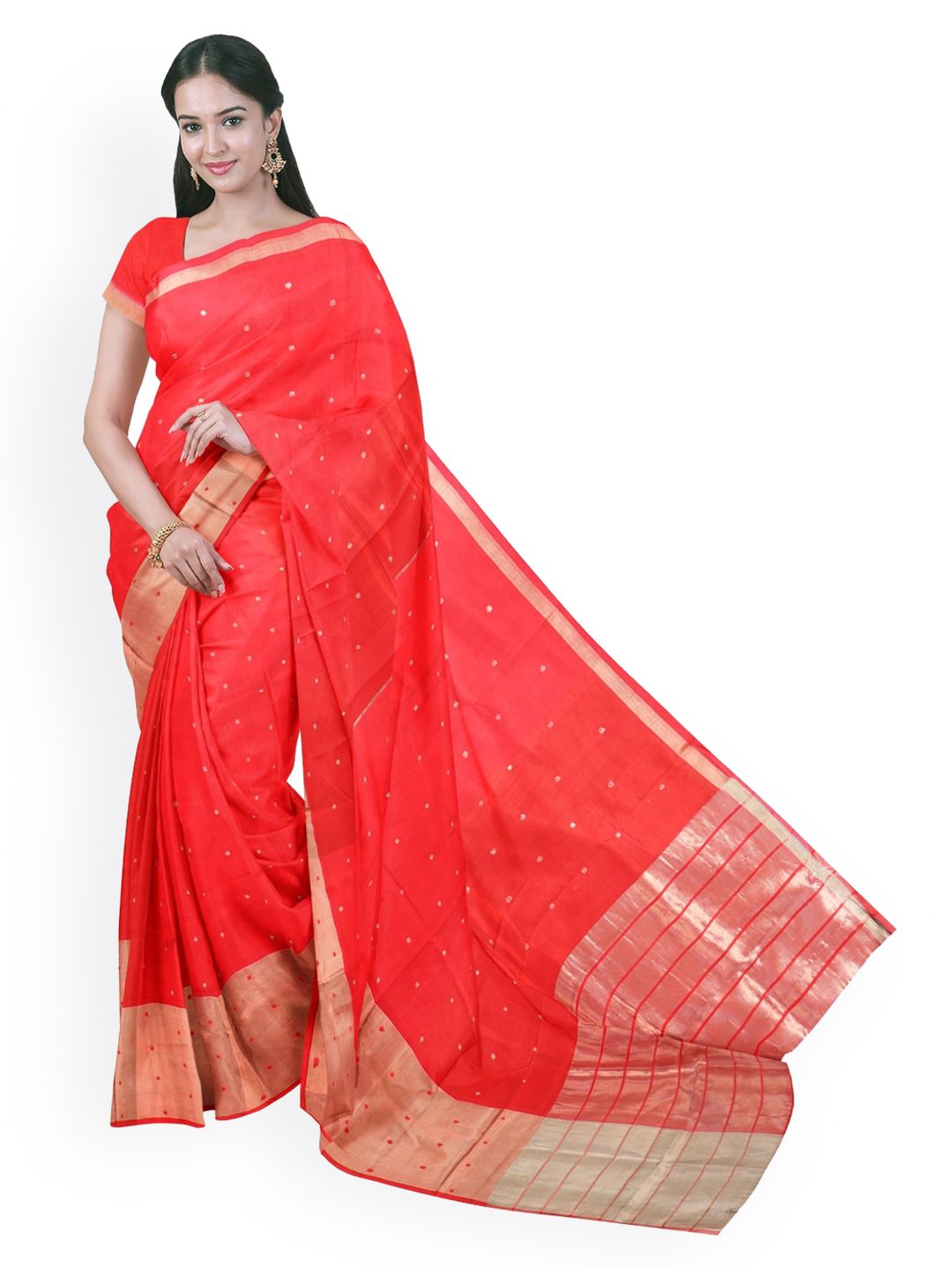 APCO Red & Silver Woven Design Venkatgiri Saree Price in India
