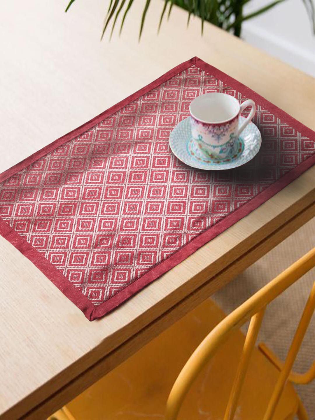 Lushomes Set Of 6 Red & Grey Ethnic Motifs Jacquard Table Placemats Price in India