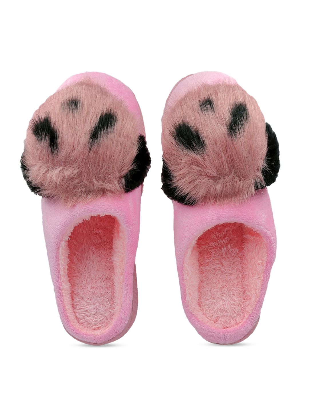 Pampy Angel Women Pink & Black Panda Fur Room Slippers Price in India