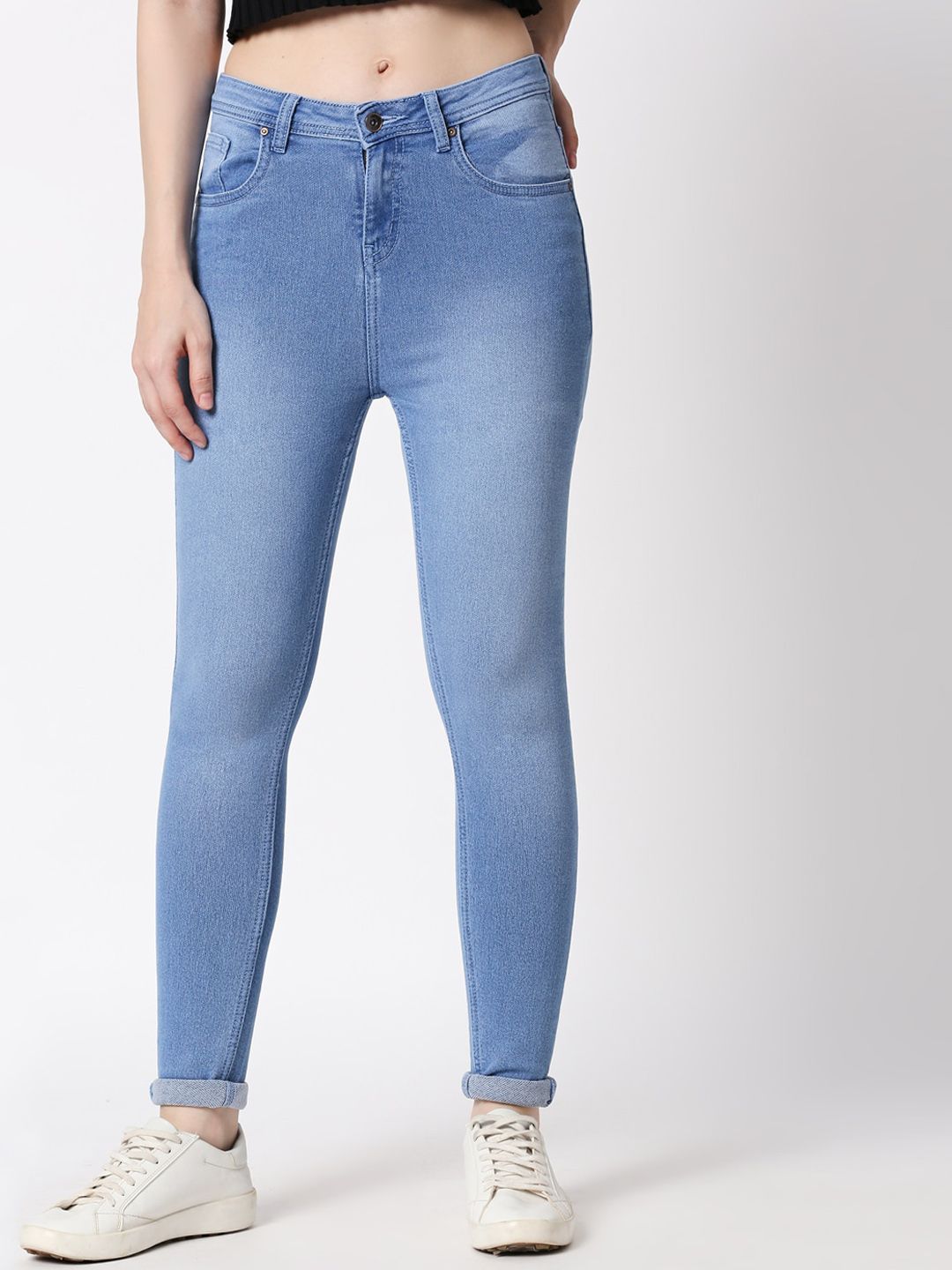 High Star Women Blue Skinny Fit Mid-Rise Clean Look Stretchable Jeans Price in India