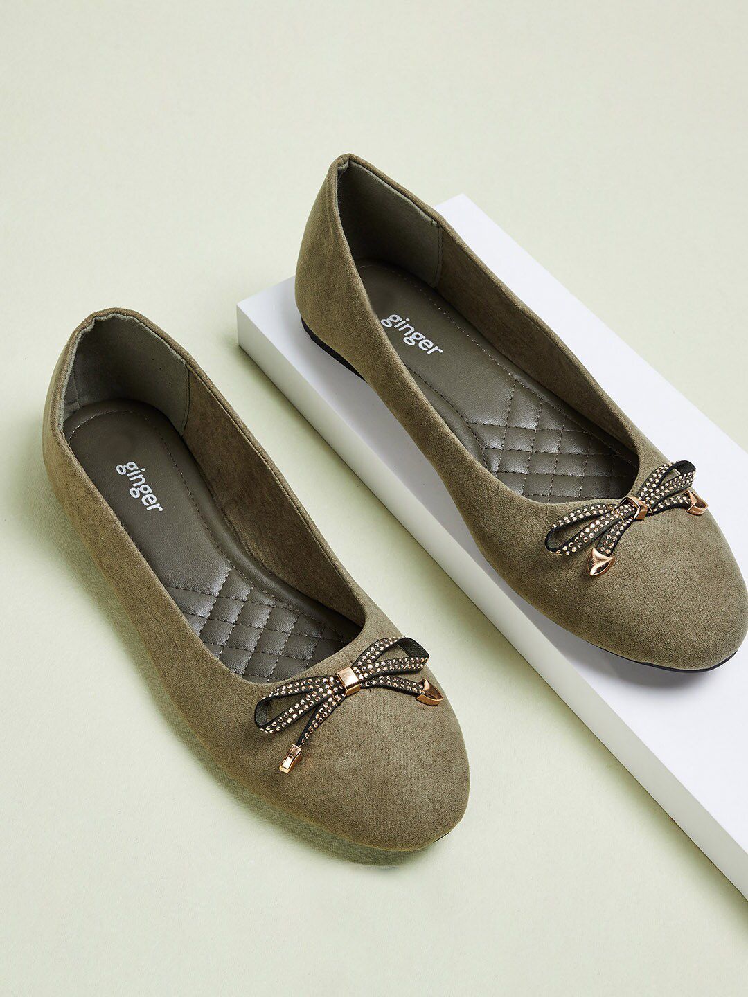 Ginger by Lifestyle Women Olive Green Solid PU Ballerinas