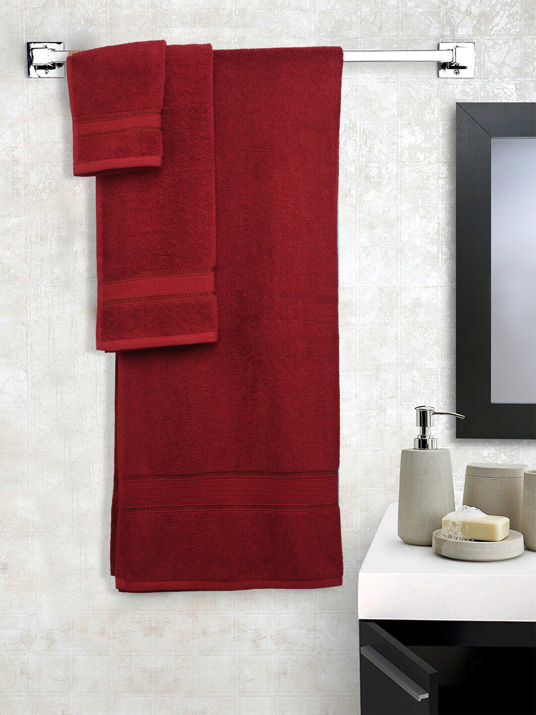 SWHF Unisex Set Of 6 Maroon Solid 450 GSM Towel Set Price in India