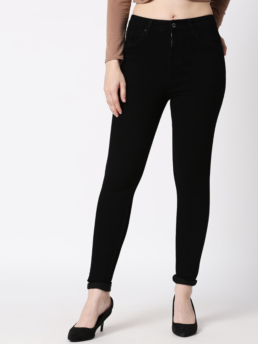 High Star Women Black Slim Fit High-Rise Clean Look Stretchable Jeans Price in India