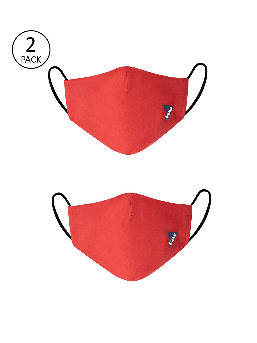 VEA Pack of 2 Red Solid 3-Ply Reusable Cloth Masks Price in India