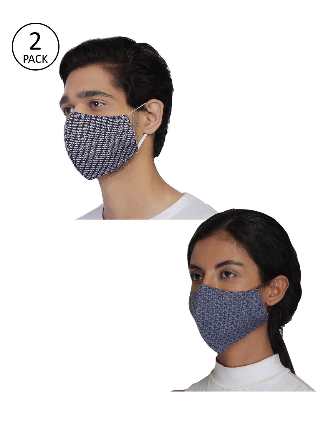Anekaant Unisex Pack of 2 Blue Printed 3-Ply Cloth Masks Price in India