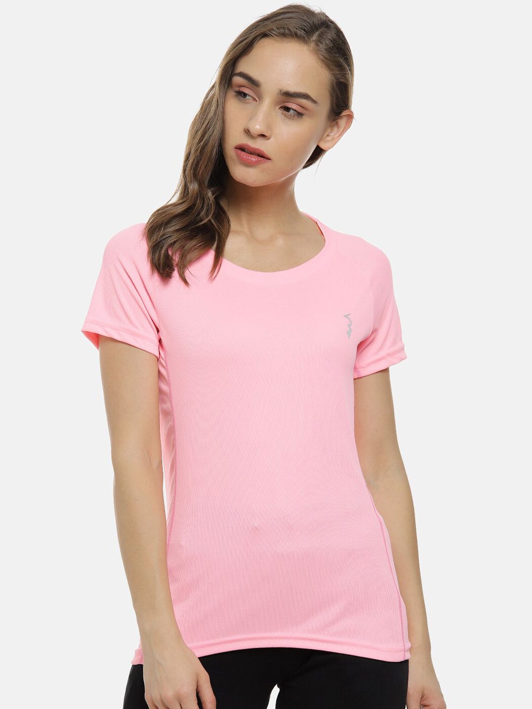 Campus Sutra Women Pink Solid Round Neck T-shirt Price in India