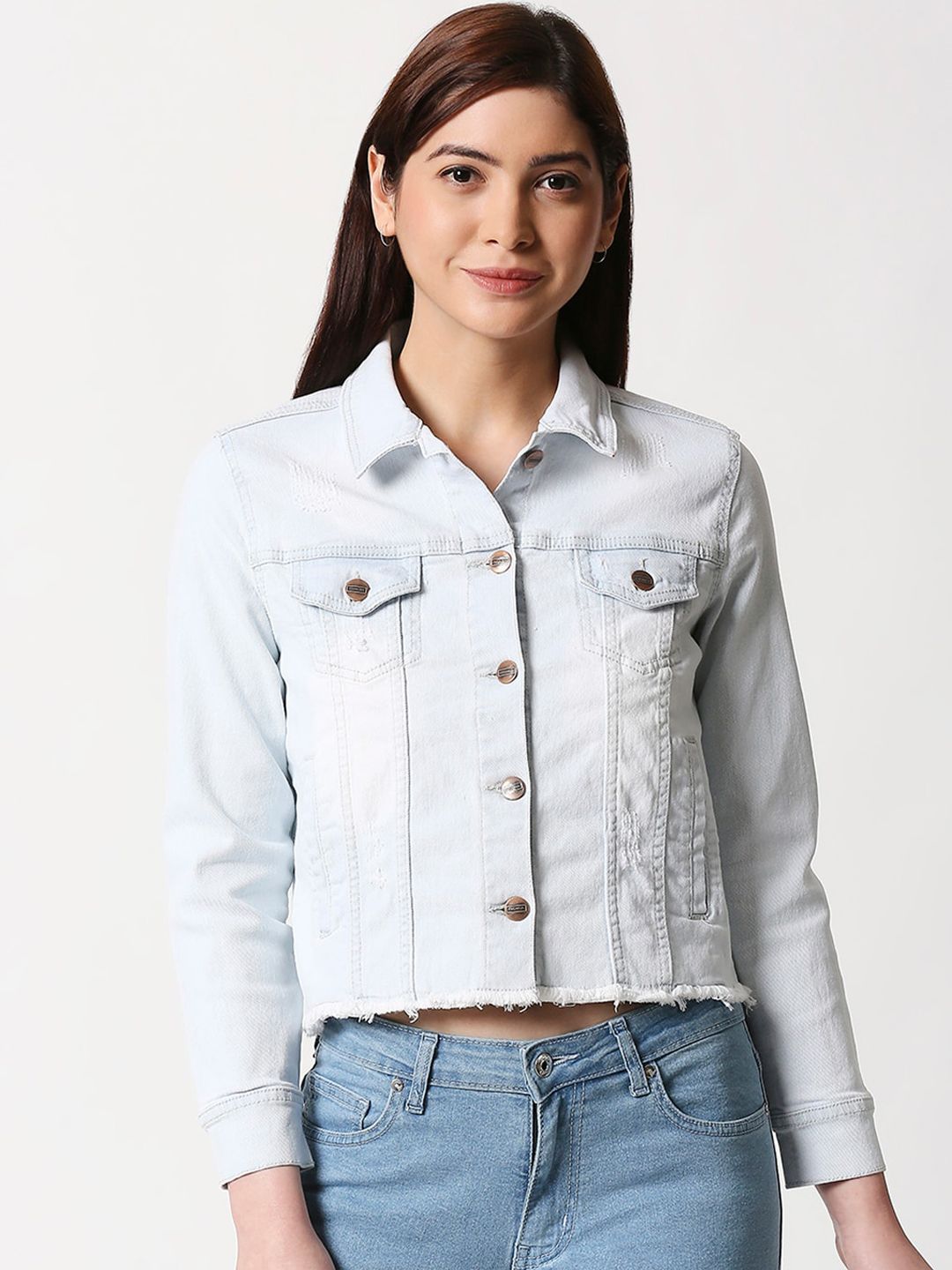 High Star Women Blue Solid Stretchable Denim Jacket Price in India