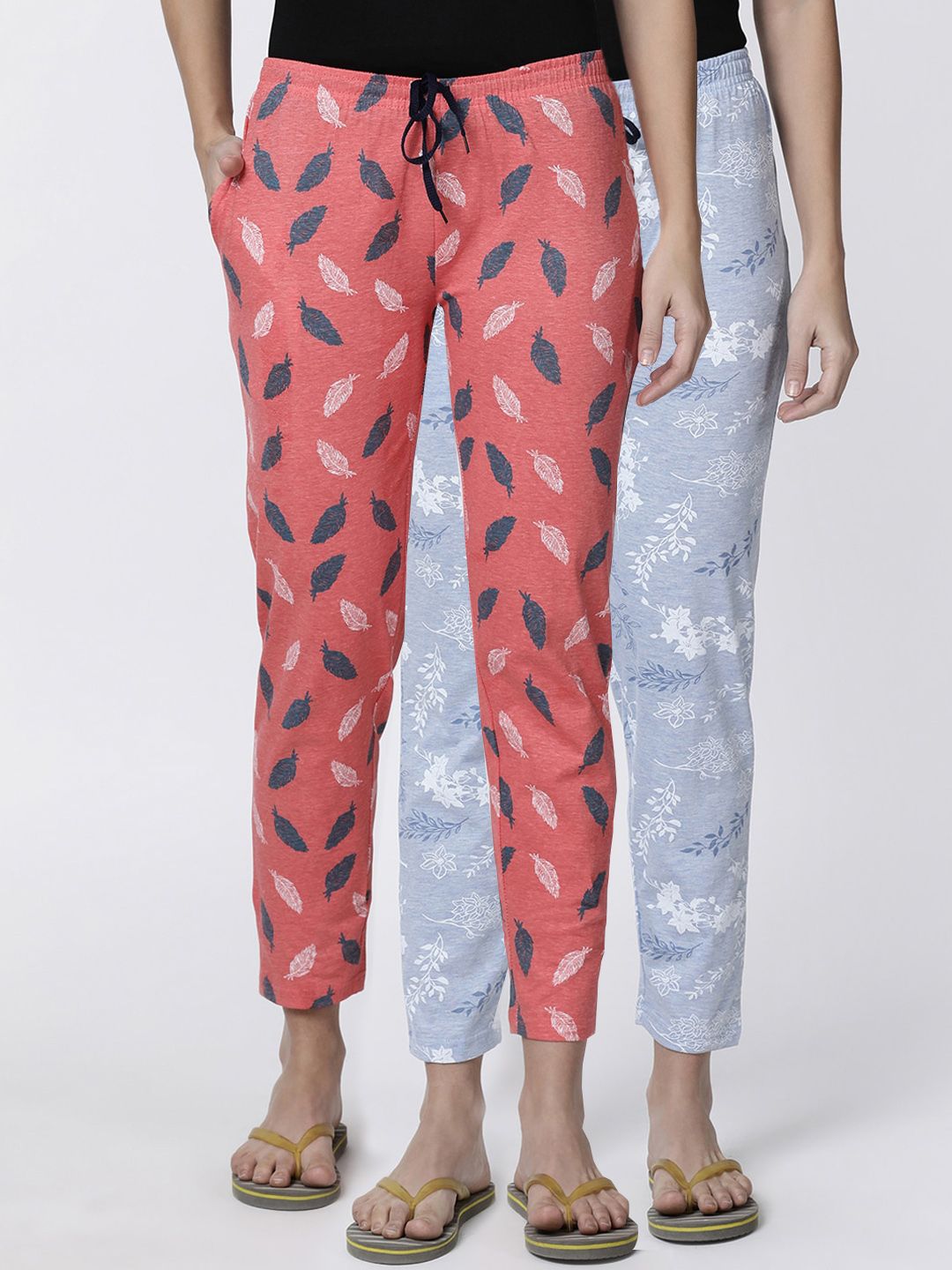 Kryptic Women Peach & Blue Pack of 2 Printed Lounge Pants Price in India