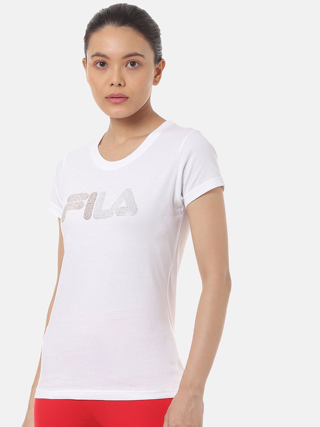 FILA Women White Solid Round Neck T-shirt Price in India