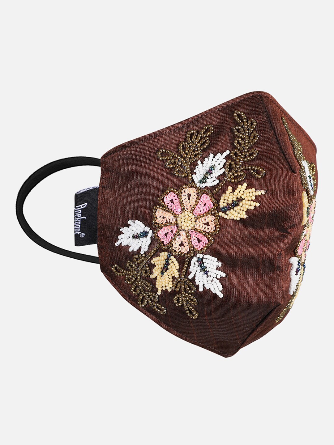 Anekaant Women Brown & Gold-Coloured Embellished 3-Ply Reusable Mask Price in India