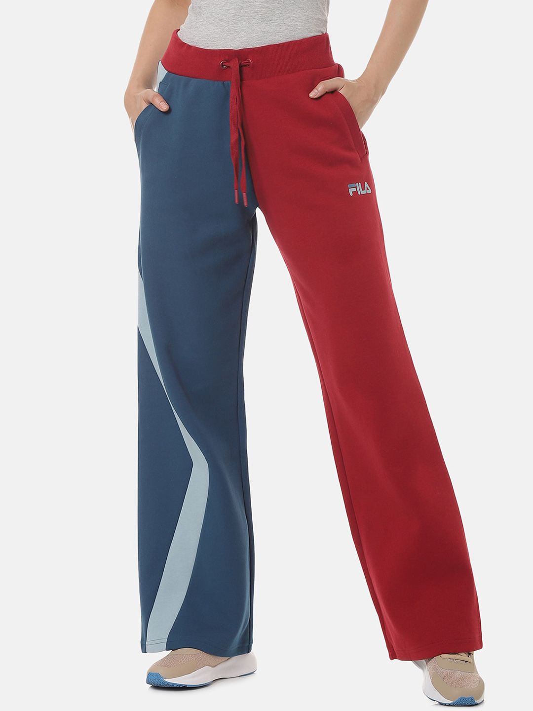 FILA Women Red & Blue Colourblocked Track Pants Price in India