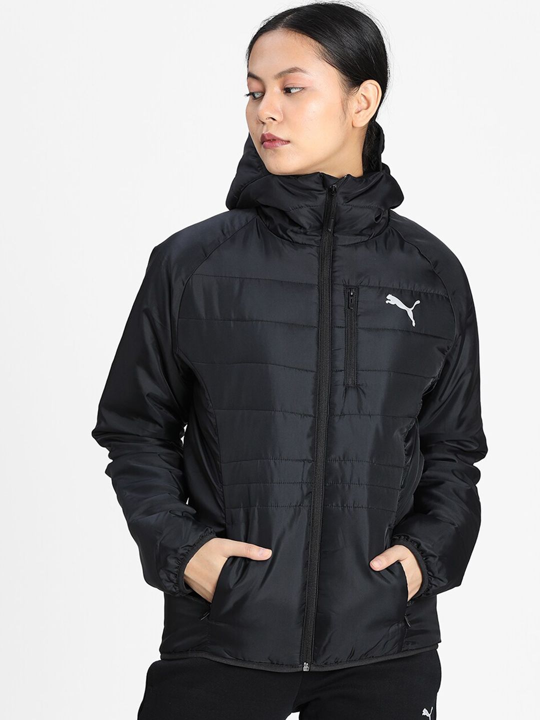 Puma Women Black Solid Padded Jacket Price in India