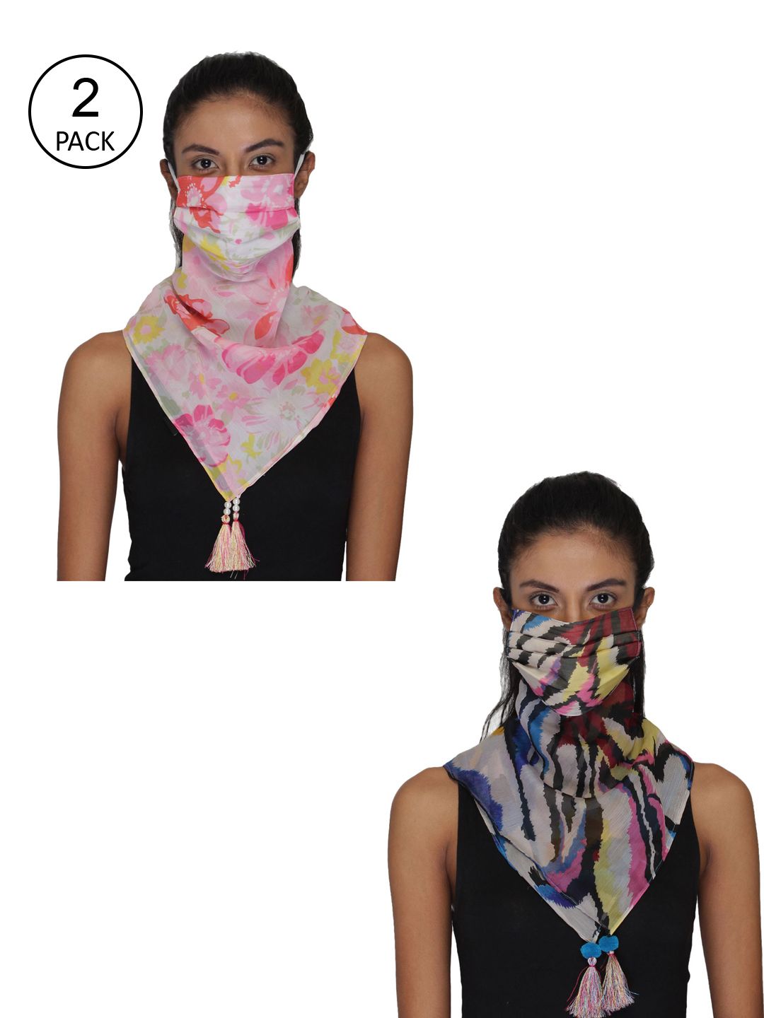 Anekaant Women Pack Of 2 Printed 3-Ply Reusable Scarf Style Fashion Masks Price in India