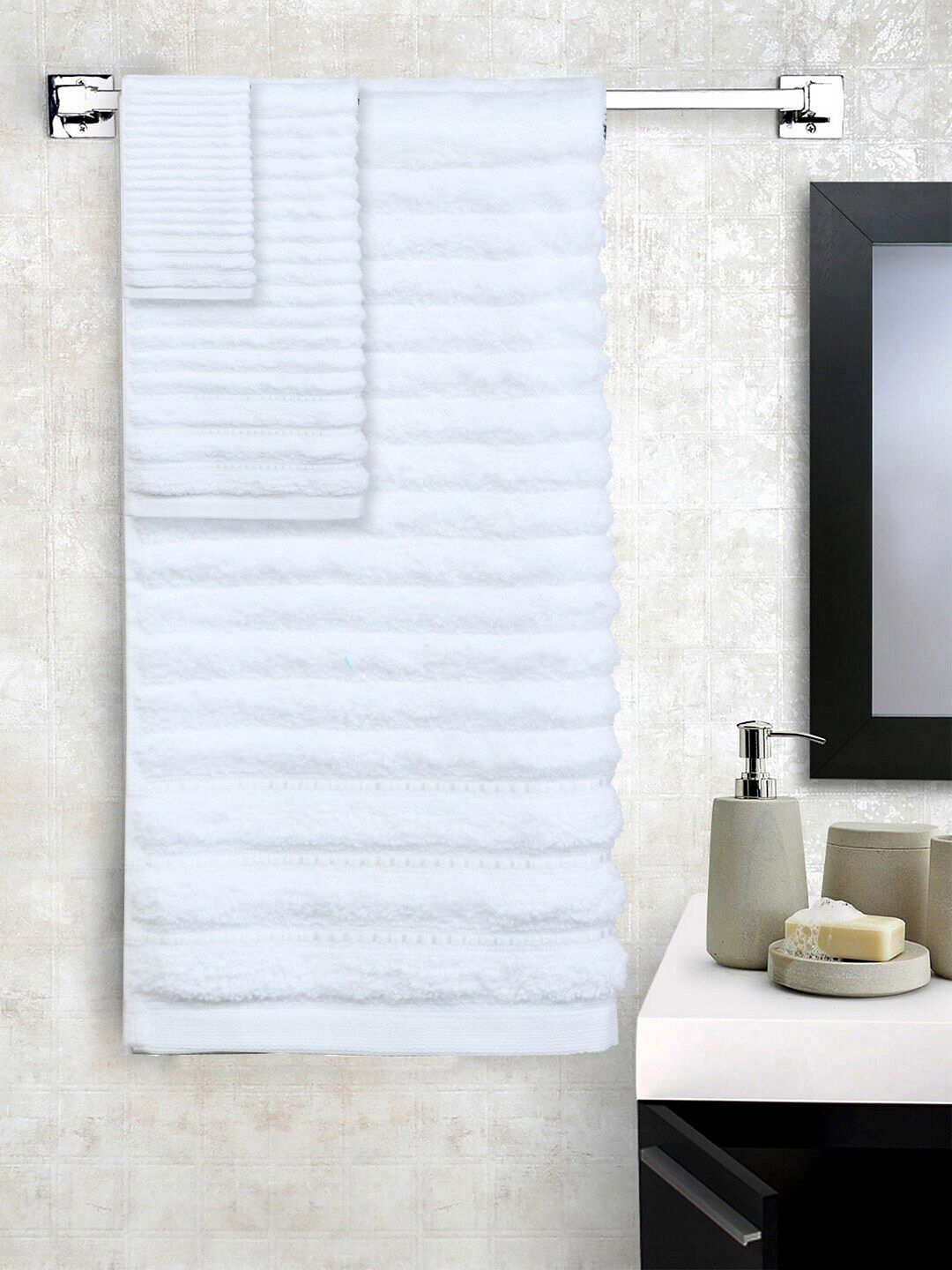 SWHF Set Of 6 Solid White 650 GSM Towel Set Price in India