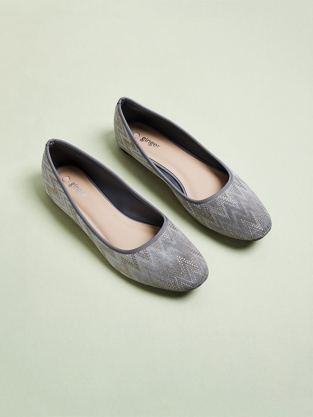 Ginger by Lifestyle Women Grey Printed Fabric Ballerinas Price in India