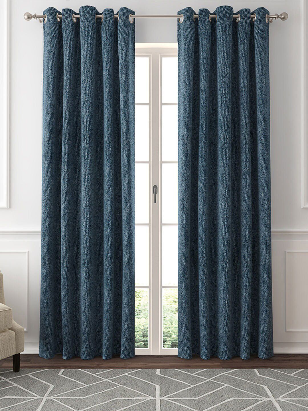 GM Blue Set of 2 Black Out Curtain Curtains Price in India