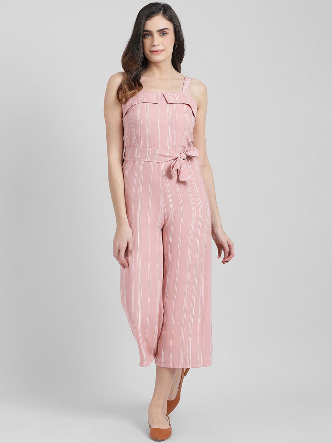Zink London Women Pink & White Striped Culotte Jumpsuit Price in India