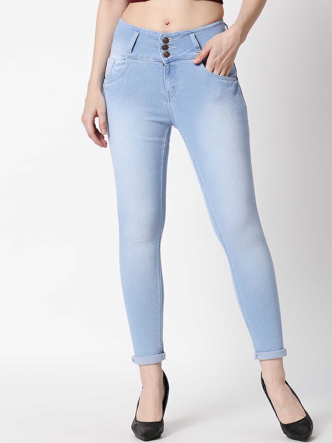 High Star Women Blue Slim Fit High-Rise Clean Look Stretchable Jeans Price in India