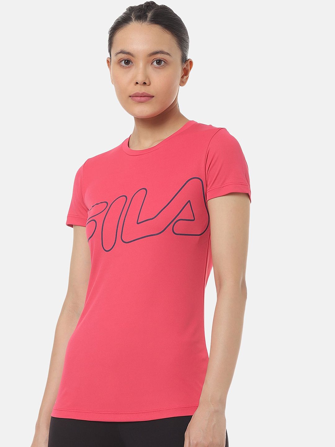 FILA Women Red Printed Round Neck T-shirt Price in India