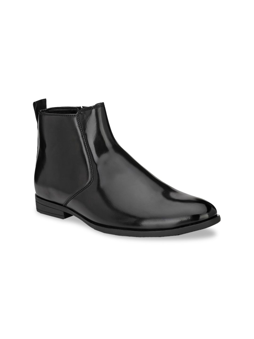 Fentacia Men Black Solid Synthetic Leather High-Top Flat Boots