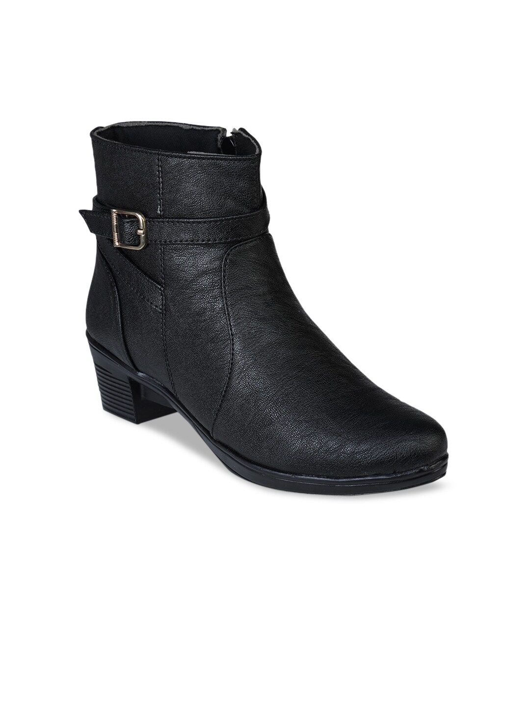 TRASE Women Black Textured Heeled Boots Price in India