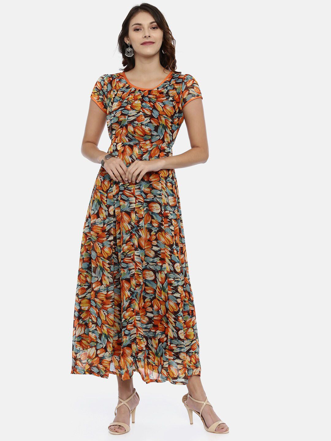 Souchii Women Black Printed Fit and Flare Dress Price in India