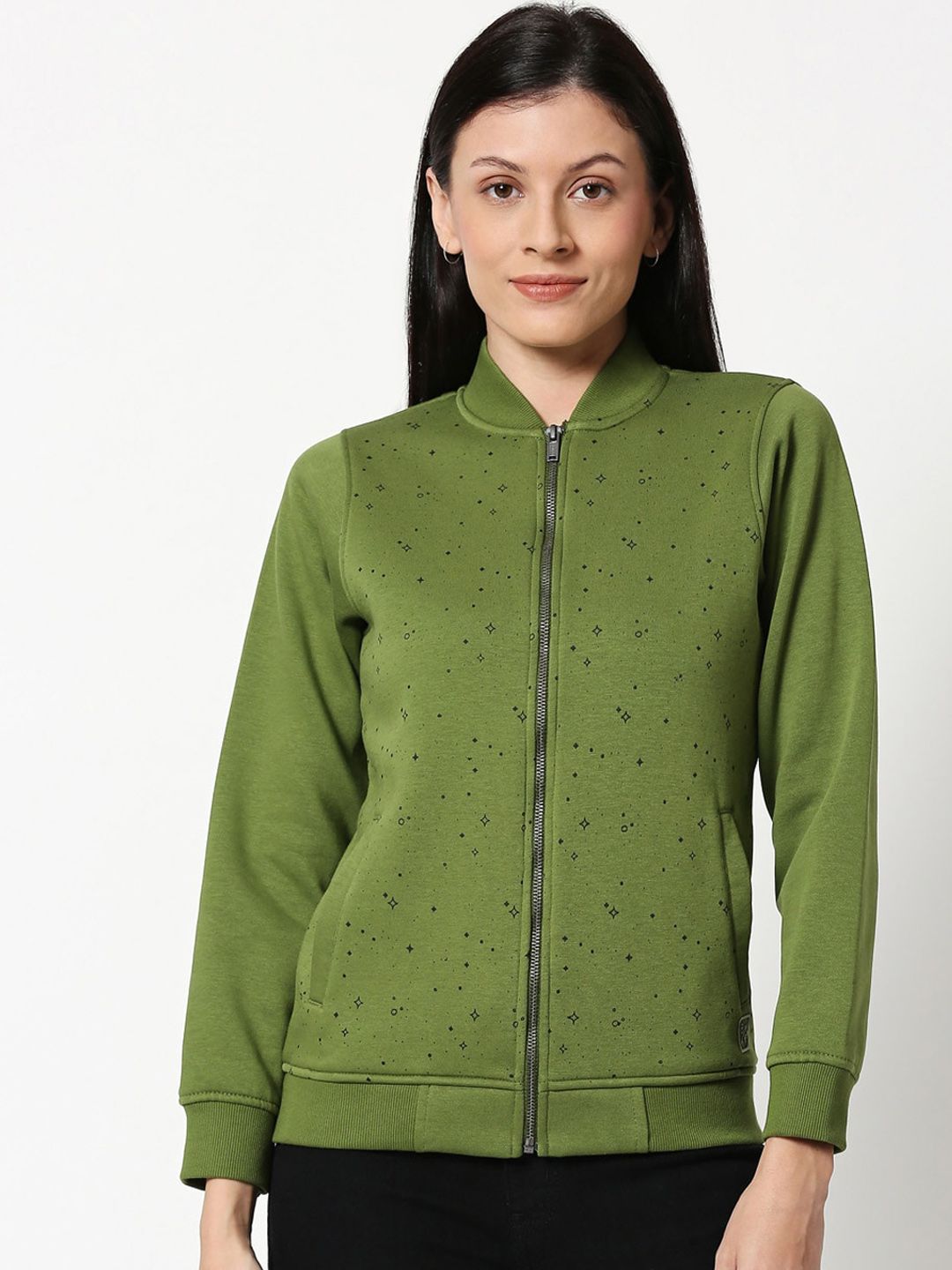 Bewakoof Women Green Printed Bomber Jacket Price in India