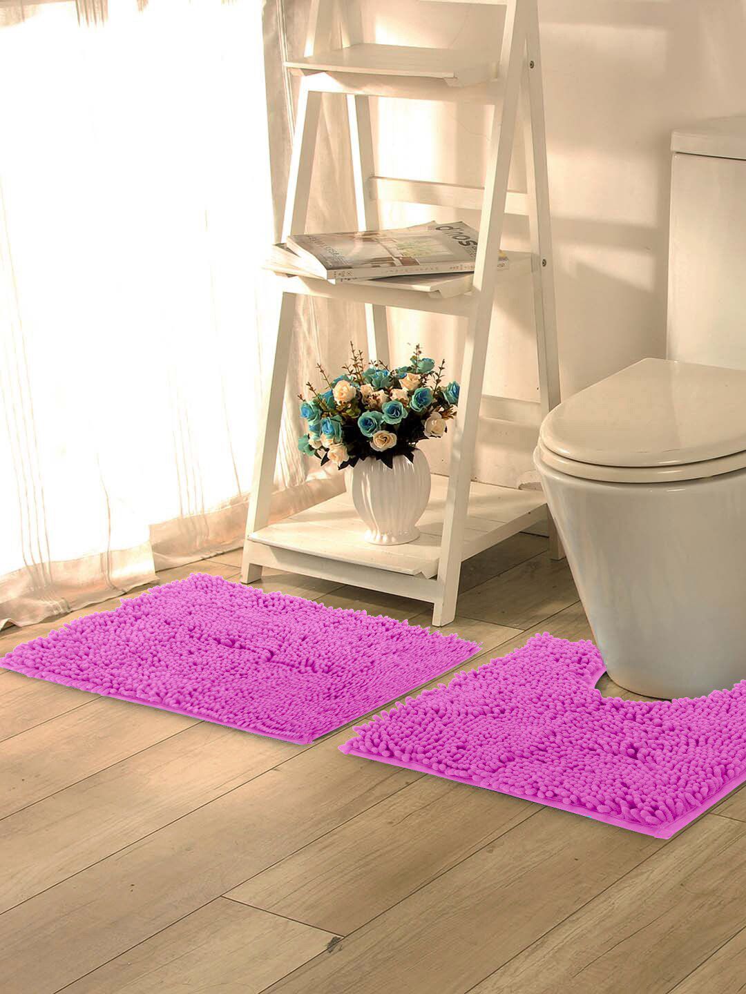 Lushomes Set Of 2 Pink Solid Bath Rugs Price in India