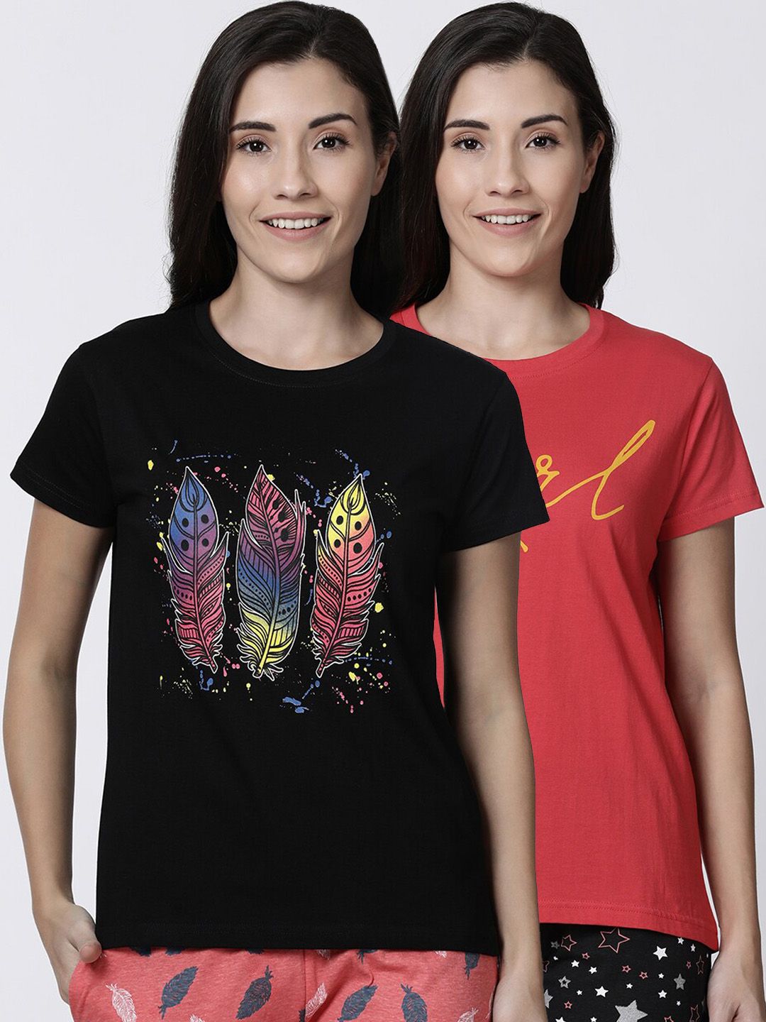Kryptic Women Pack of 2 Printed Lounge T-Shirts Price in India