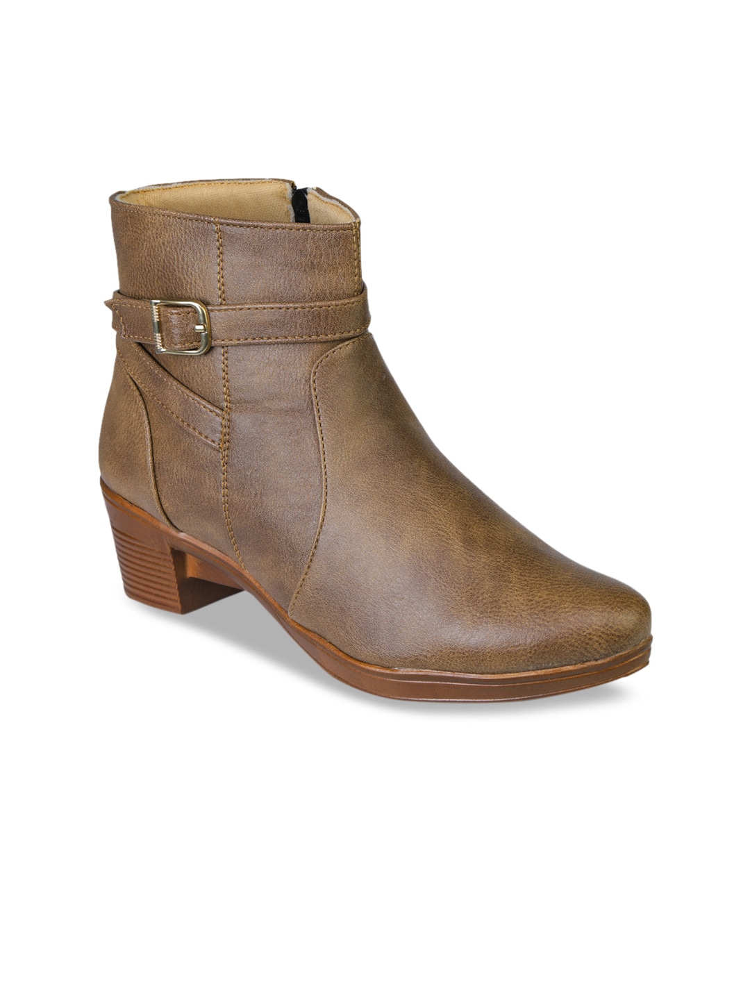 TRASE Women Brown Solid Heeled Boots Price in India