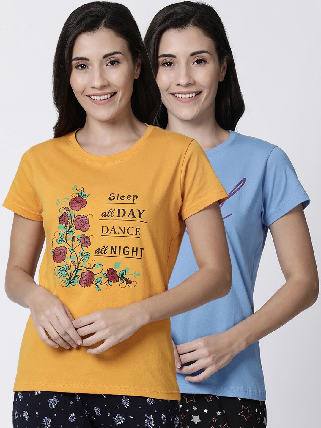 Kryptic Women Pack Of 2 Printed Lounge T-Shirts Price in India