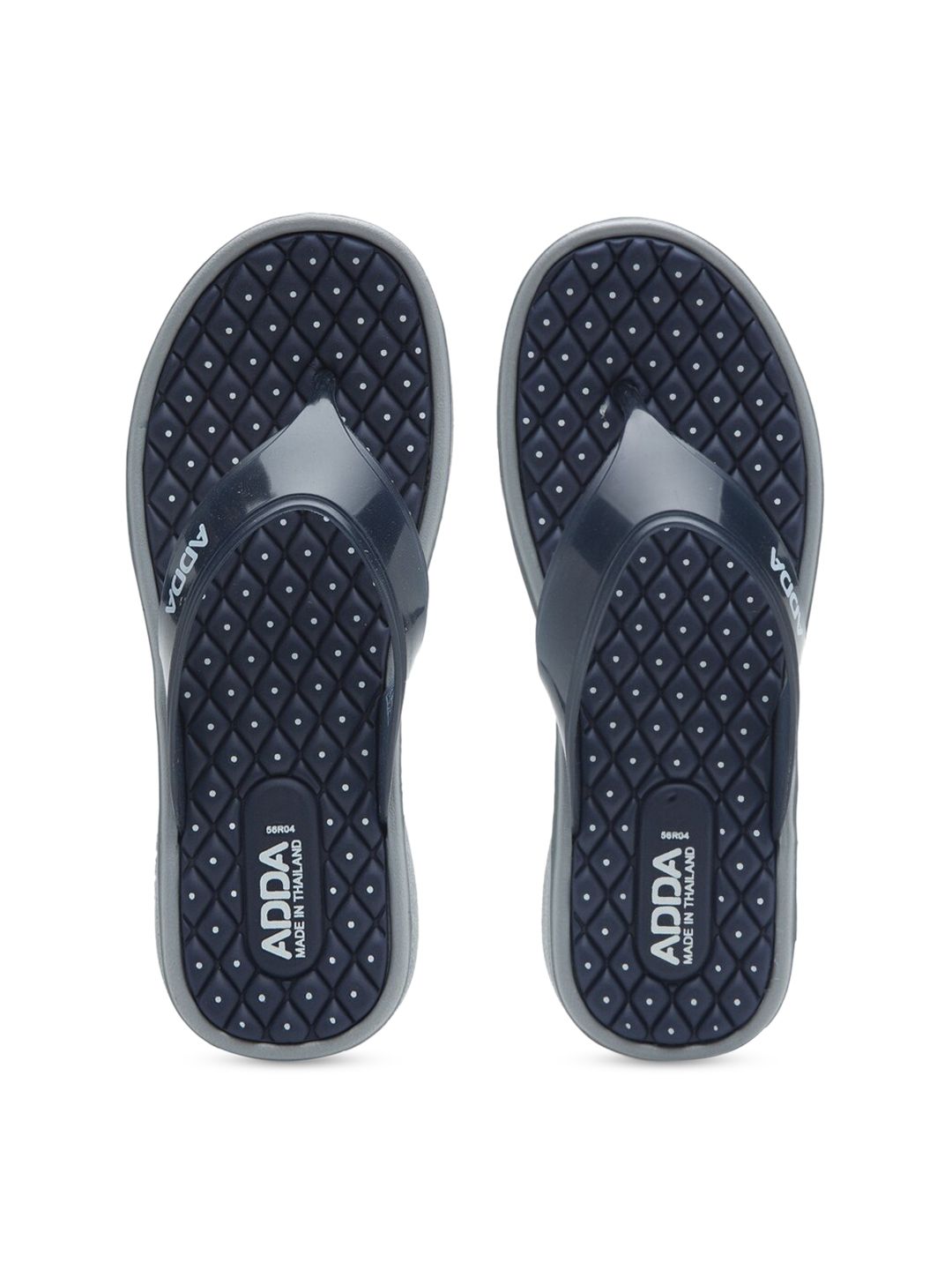 Adda Women Navy Blue & Grey Printed Thong Flip-Flops Price in India