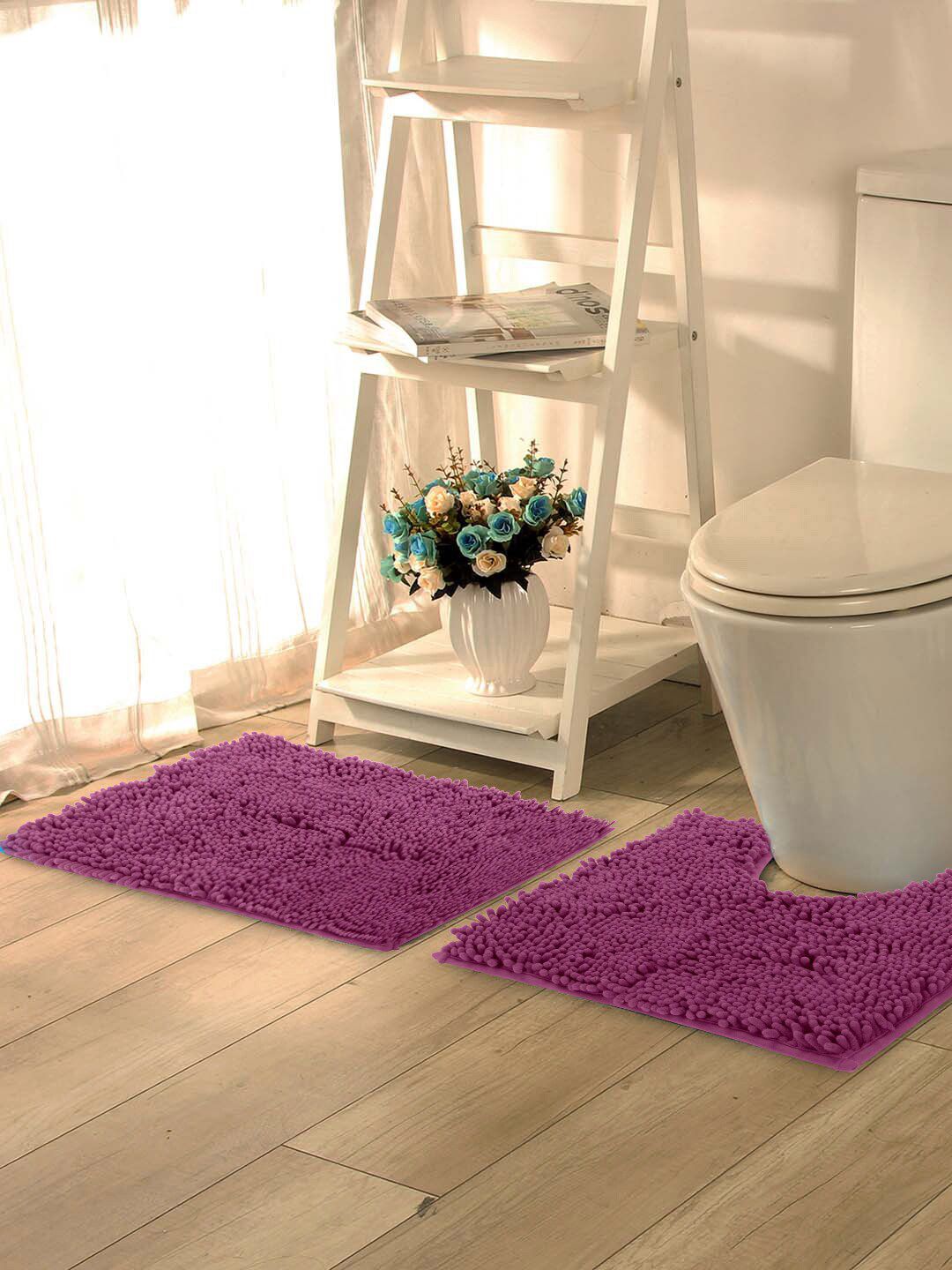 Lushomes Purple Set of 2 Solid 2200 GSM Bath Rug & Contour Price in India