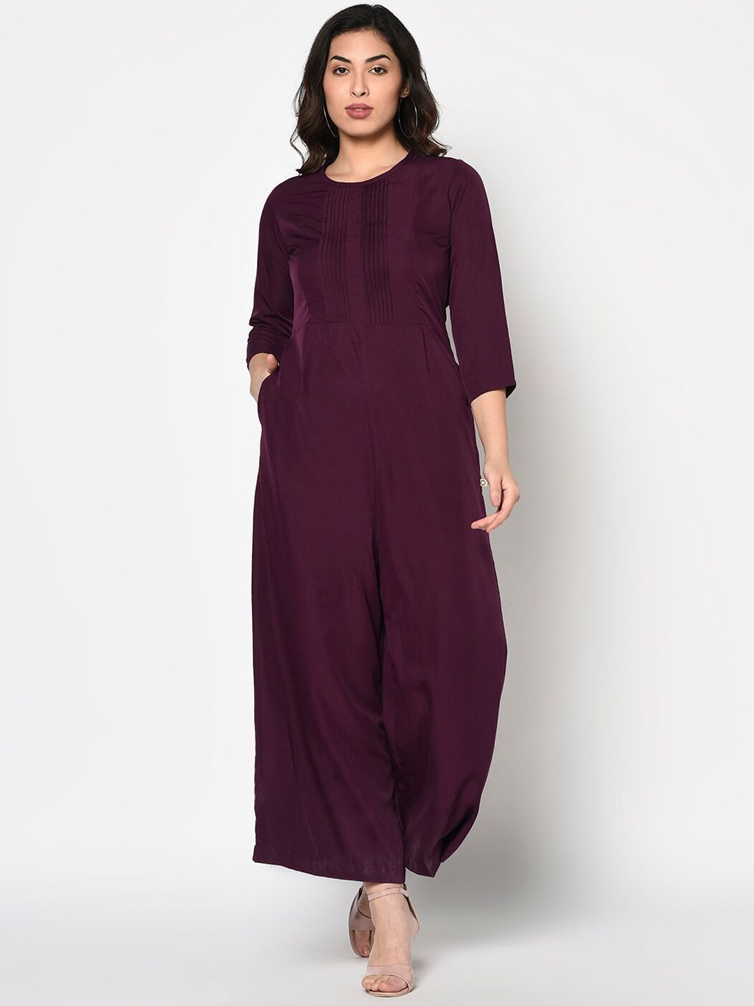 FABNEST Women Maroon Solid Basic Jumpsuit Price in India