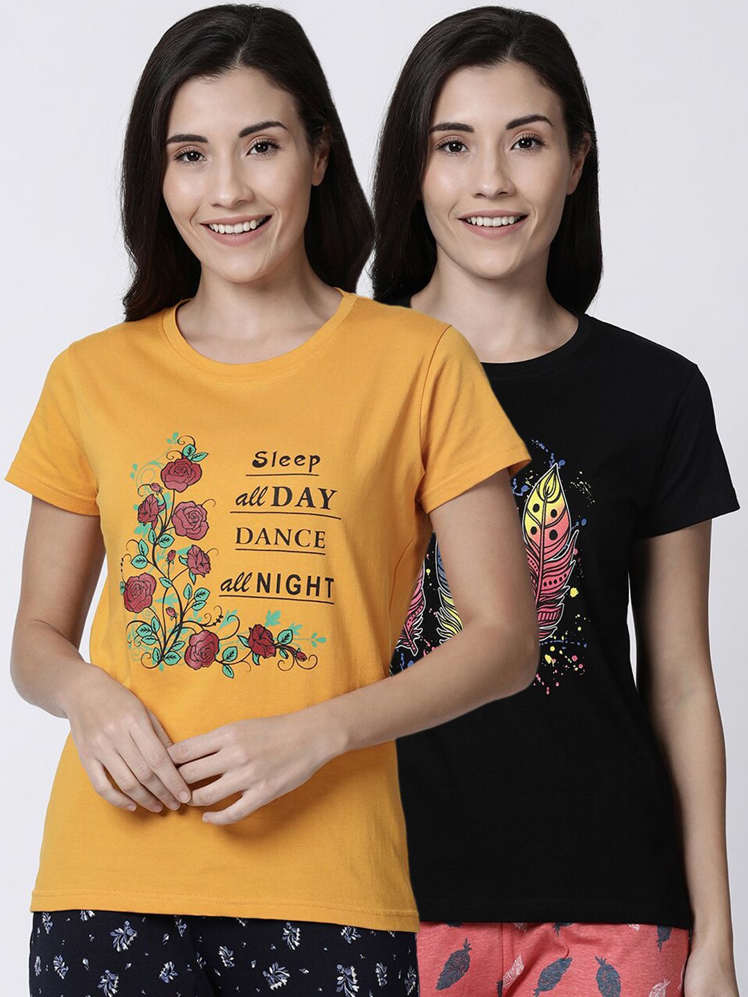 Kryptic Women Pack Of 2 Printed Lounge-T-Shirts Price in India