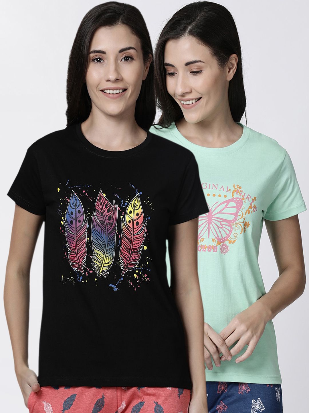 Kryptic Women Pack of 2 Printed Lounge T-Shirts Price in India