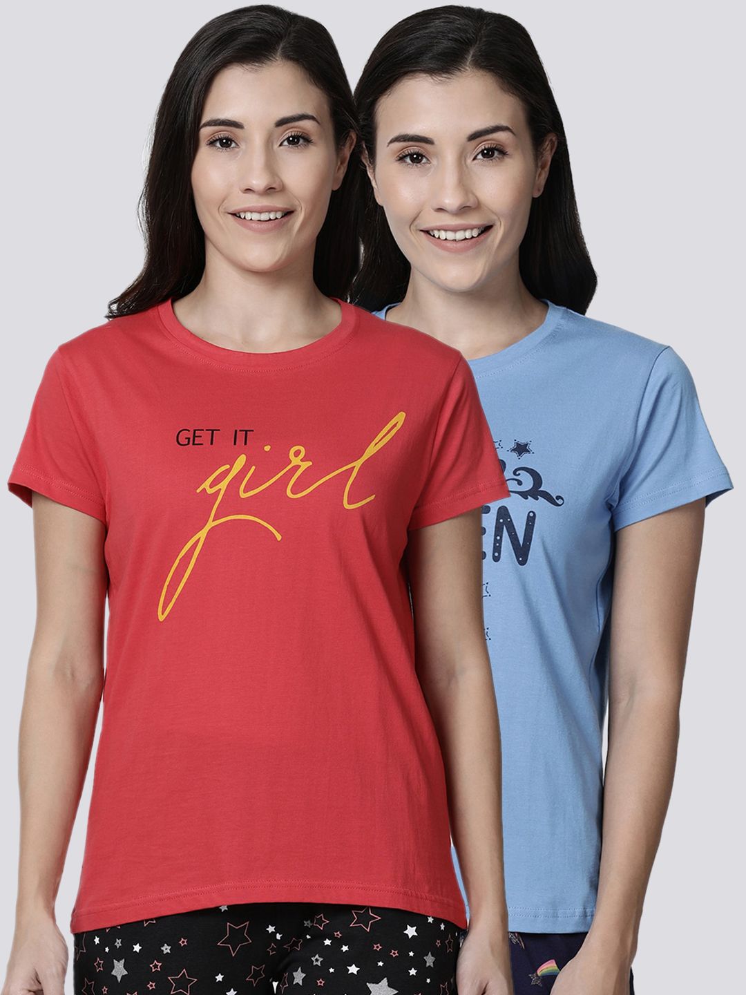 Kryptic Women Pack of 2 Printed Lounge T-shirts Price in India