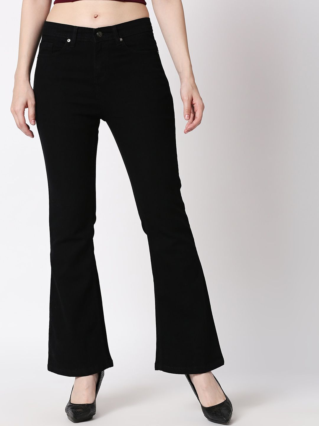 High Star Women Black Bootcut High-Rise Clean Look Stretchable Jeans Price in India