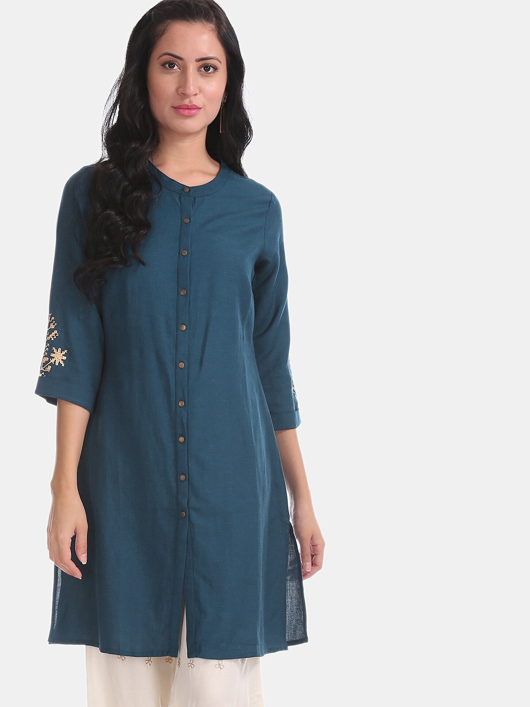 Bronz Women Navy Blue Solid Tunic Price in India