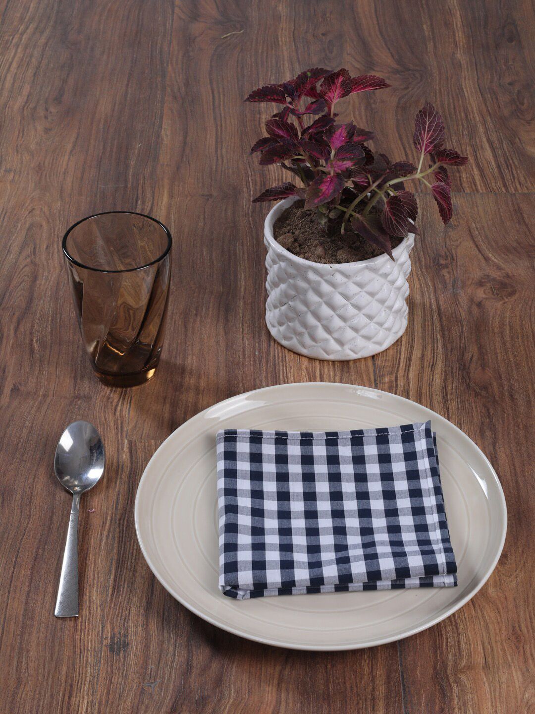 My Gift Booth Set Of 6 Navy Blue & White Checked Table Napkins Price in India